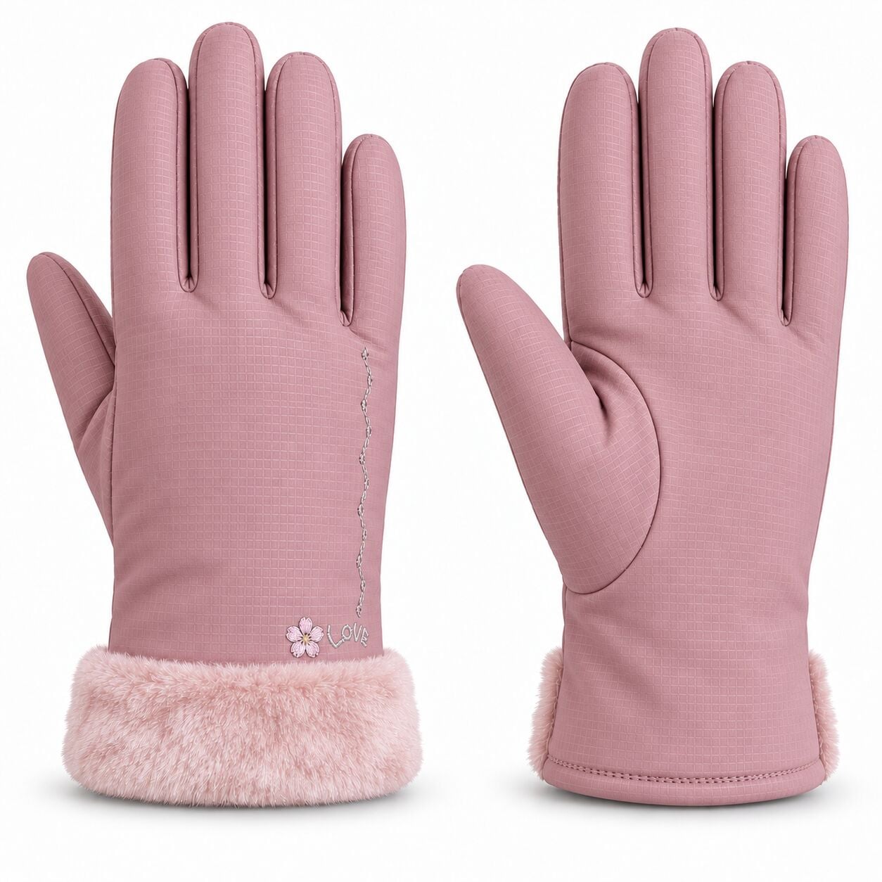 Nora Su Geçirmez Paraşüt Kumaş Polar Astarlı Kadın Kışlık Eldiven Tek Ebat - Pembe